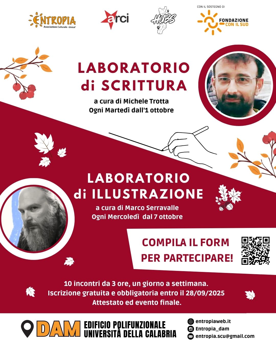 10 incontri da 3 ore, un giorno a settimana. Iscrizione gratuita e obbligatoria entro il 28092025 Attestato ed evento finale.